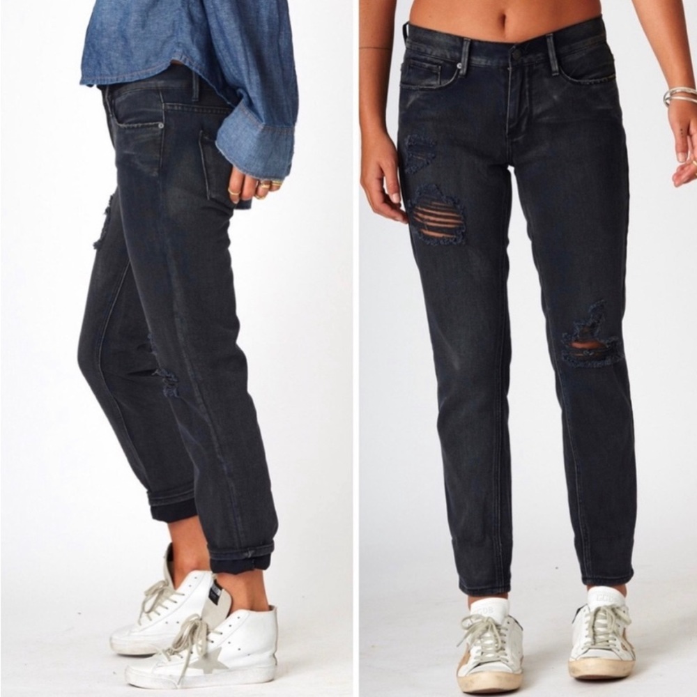 Dark ‘Denim Colab’ Boyfriend Jeans Size 10 distressed - Picture 1 of 6